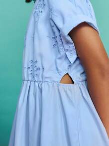 Leap Crew Leap Crew 青少年女孩休闲简约舒适圆领短袖收腰镂空侧边修身连衣裙 - 藍色 - 查看 6