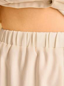 CAJUNI 女式休闲无袖上衣，下摆略开衩，搭配低腰半身裙套装，米色 - 米色 - 查看 7