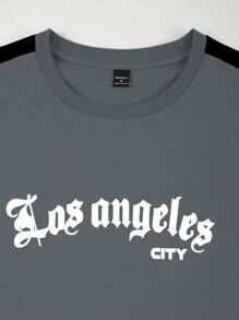 Manfinity Roughcore Men's Letter Print Short Sleeve T-Shirt And Shorts Set Men Two Pieces Set Men Two Pieces Short Sets Men 2 Pieces Short Set