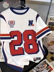 Teens Girls Casual Minimalist Knit Oversized T-Shirt, Suitable For Summer Kids Jersey Youth Football Jersey Kids Football Shirt - Multicolor - View 1