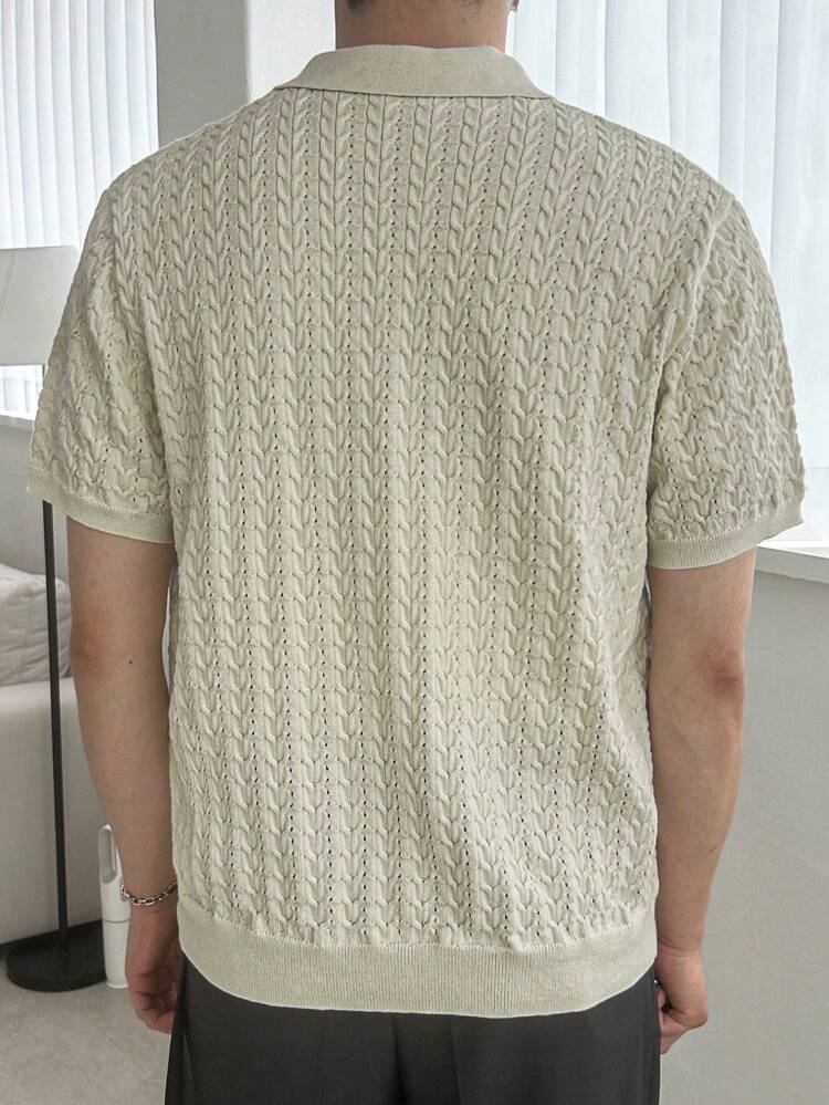 Spring/Summer Plain Beige Textured Fabric Cardigan Sweater For Men