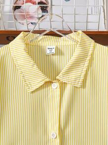 Teen Girls' Casual Striped Long Sleeve Long Shirt Yellow Striped Shirt Girls Girls Yellow Striped Shirt Striped Shirt Kids