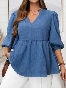 EMERY ROSE Plus Size Vacation Casual Shirt, Minimalist And Fashionable For Everyday Wear,Spring/Summer