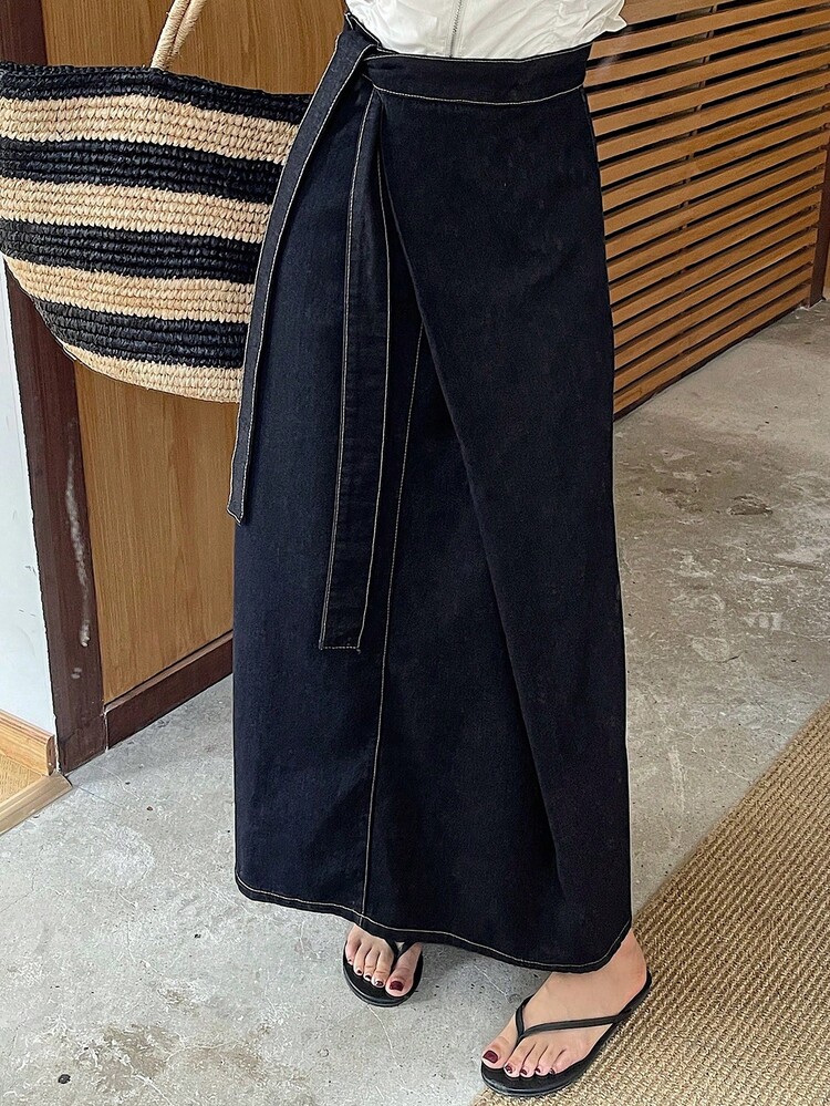 Women's Side Knot Long Casual Denim Skirt