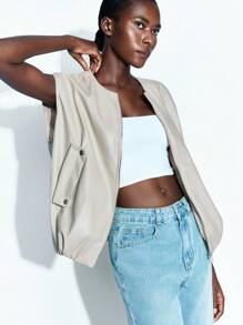 Maija Damen Lässig Pendler einfarbige ärmellose Jacke Kurze Jacke Kurze Blazer Crop Top Jacke Offene Vorderseite Top Ausgehen Tops Herbst Damen Herbst Damen Herbst Damen Herbst Winter Winterjacke Schule