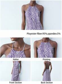 Maija 女式数字几何印花 V 领系腰连衣裙，百搭时尚都市派对装，修身腰部设计，讨人喜欢的彩色印花假日连衣裙，波西米亚风格度假连衣裙，优雅女装，缎面连衣裙