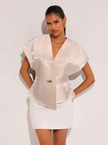 COSMINA Women's Fashionable Solid Color Batwing Sleeve Cinched Waist Blouse, Fall Going Out Tops Women - Apricot - View 1