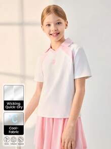 JNSQ 青少年女孩返校户外运动衬衫，青少年女孩撞色领子拼接户外运动 T 恤