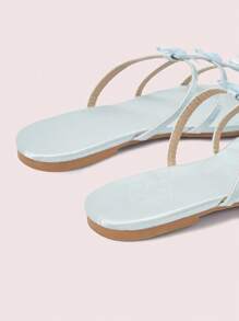 CUCCOO DOLLMOD Women's Blue Satin Satin Bow French Romantic Summer Date/Holiday Cute Fairy Style Round Toe Thin Strap Flat Sandals - Blue - View 8