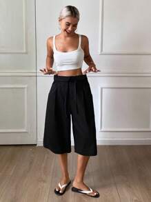 DAZY Women's Solid Color Loose Waistband Drawstring Casual Street Wear Bermuda Shorts