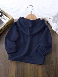 SHEIN 一件男童休闲校园风舒适时尚简约实用柔软压纹卫衣，适合春夏秋冬日常穿着、上学、户外活动和运动。 - 藏蓝色 - 查看 4