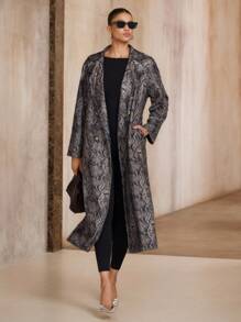 Avenne Women's Vintage Snake Skin Print Lapel Collar Double-Breasted Long Windbreaker Jacket, Fashion Casual Commuting Coat Fall Winter Cloth For Women