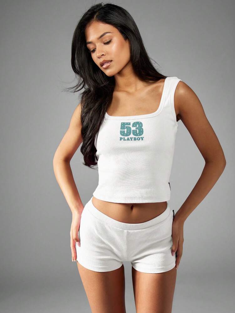 Missguided x Playboy High Waisted Ribbed Mini Shorts