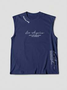 Manfinity LEGND 男士标语印花圆领休闲宽松宽肩上衣 - 藏蓝色 - 查看 3