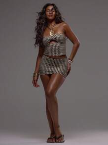 MUSERA Áo quây không tay ôm sát, kiểu dáng xoắn phía trước, chất liệu móc len, chỉ có phần trên, thích hợp cho kỳ nghỉ ở Ibiza, mùa xuân hè, lễ hội, tiệc tùng, đi biển, câu lạc bộ. - Nhiều màu - Xem 3