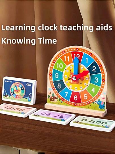 1 件木制时间学习时钟玩具带可旋转指针数字认知教育玩具儿童蒙特梭利数学教学辅助 STEM 学习游戏圣诞生日礼物