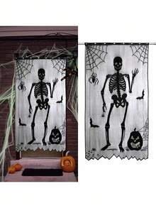 ROMWE Goth 1 件黑色蕾丝蜘蛛网骷髅门帘，带人骨 - 万圣节家居门窗装饰、家居装饰、节日装饰 - 黑色 - 查看 2