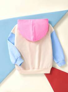 LOONEY TUNES X SHEIN Baby Girls' Cute Cartoon Rabbit Pattern Color Block Hoodie Pullover Sweatshirt, Casual And Versatile Fall Winter - Apricot - View 7