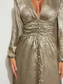 COSMINA Váy tay phồng ánh kim cho nữ, Váy thanh lịch cho nữ, Váy thu - Vàng - Xem 6