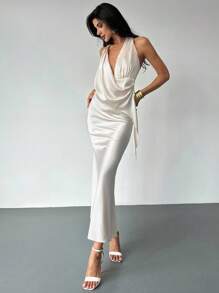 Firerie Ensemble top et jupe pour femmes avec bretelles à perles au dos, col bénitier. Confortable et doux en satin de soie imitation. Vêtements d'automne pour femmes, tenue de bureau, tenue de sortie, tenue d'aéroport, streetwear, tenue de fête. - Champagne - Voir 5