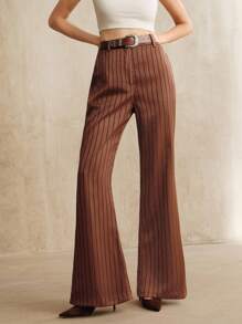 Anewsta New Women Casual Retro Modern Commuter Fashionable Striped Straight Leg Pants - Brown - View 7