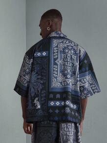 SUMWON Designer Bandana Print Short Sleeve Shirt And Shorts Set Casual Summer Beach Holiday Festival Wear Urban Street Style Matching Two-Piece Set - Navy Blue - View 5