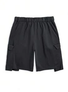 Manfinity Homme Shorts décontracté polyvalents de couleur unie à grande poche pour hommes