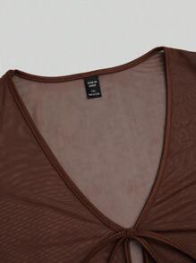 Sunspun 大码休闲浪漫连衣裙（带罩衫），两件套 - 卡其色 - 查看 7