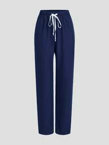 TaskEZ Uniform Set: V-Neck Short Sleeve Tailored Blouse And Drawstring Straight Leg Casual Pants, Scrub Sets