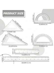 SHEIN Basic living 6 件套尺子套装（带量角器和直尺）、30 厘米学校办公室测量工具套件、5 色数学几何套装（适合学生）、返校用品、适合教室和办公室使用的绘图尺