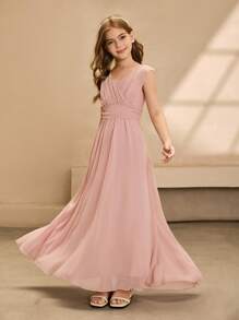 优雅飘逸的雪纺无袖连衣裙，适合花童，适合婚礼、万圣节、返校、毕业典礼、表演、庆典、生日派对