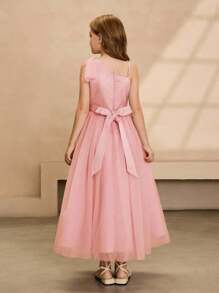 儿童高端花童/正式表演礼服，女童长款公主裙，钢琴演奏会、婚礼 - 粉色 - 查看 2