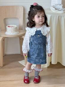 Hapijoa Baby Girl Star Print Casual Denim Pinafore Dress, Summer - Blue - View 3