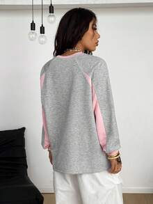 Coolane Women's Fall/Winter Back To School Streetwear Going Out Athleisure Graphics Color-Blocked Pink And Grey Long Sleeve Sweatshirt - Multicolor - View 2