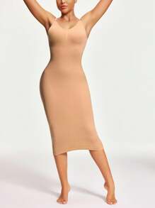 SHAPORA 女士纯色休闲紧身吊带裙 - 杏色 - 查看 1