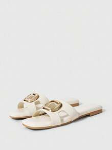 Sleekvia Sandales plates décorées de métal pour femmes, style décontracté d'été