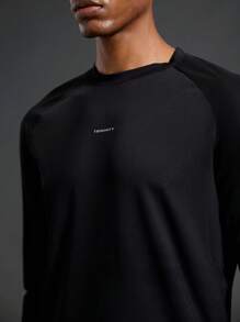 Manfinity Sport Polished Men's Geometric Print Round Neck Long Sleeve Athletic T-Shirt Compression Shirt Men - Black - View 7