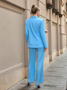 CLARA VERO 2 Pcs Blazer Jacket And Straight Fit Pants Suit Set - Baby Blue - View 2