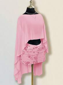 Sweetina Women's Sequin Embroidery Overlap Ruched Bodycon Skirt Pink Skirt - Pink - View 5