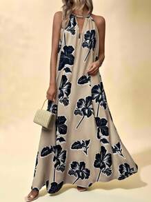 Breezaya Đầm Maxi Chữ A In Hình Toàn Thân Cổ Dài Có Khóa Kim Loại Cho Nữ - Nhiều màu - Xem 6