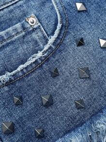 Jeanoix 大码女式性感休闲街头时尚低腰铆钉下摆超短牛仔短裤，夏季 - 藍色 - 查看 11