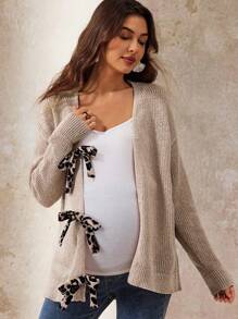 Boho Mama Maternity Leopard Print Twist Front Drop Shoulder Lightweight Cardigan  Fall Clothes  Boho Maternity Maternity Sweater Leopard Print Maternity Sweater Fall Winter Clothes Maternity Sweater Cute Bow