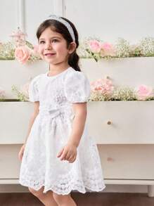 SHEIN Baby Girl Elegant & Cute Summer White Floral Embroidered Mesh Dress - Multicolor - View 5