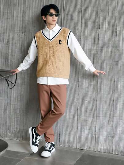 SHEIN 2 件套青少年男孩绅士装，包括正装衬衫和裤子、休闲正装西装、修身长袖衬衫 + 裤子，优雅的学院风，适合婚礼、婚礼嘉宾、花童、戒童、返校