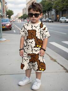 SHEIN Bộ 2 áo thun tay ngắn cổ tròn họa tiết hoạt hình thường ngày cho bé trai, thích hợp cho mùa hè - Nhiều màu - Xem 2