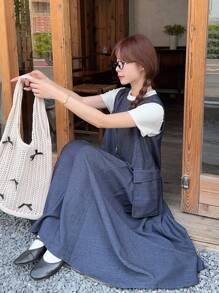 DAZY Korean Style Washed Casual Denim Dress For Women - Blue - View 3