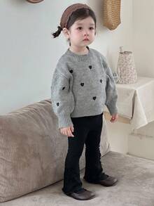 DAZY 女婴圆领撞色心形针织毛衣 秋冬