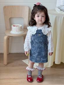 Hapijoa Baby Girl Star Print Casual Denim Pinafore Dress, Summer - Blue - View 4