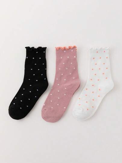 Goth 3 Pairs Women's Polka Dot Casual Daily Wear Short Socks
