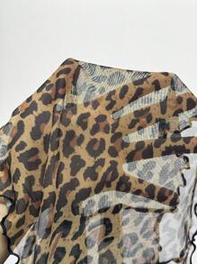 Coolane Y2K Music Festival Leopard Stretchy Breathable Mesh Asymmetrical Neck Crop Tops